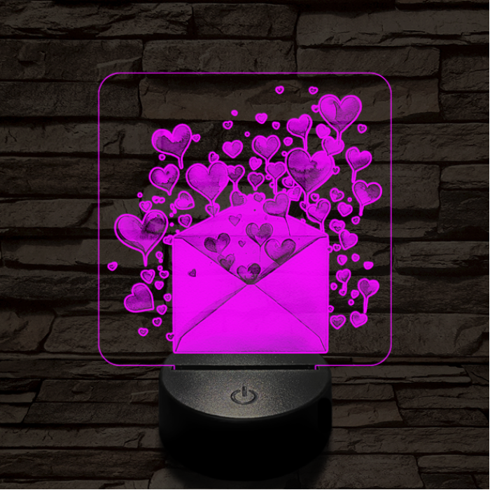 Levélbe zárt szivek 7 színű valósághű 3D led lámpa