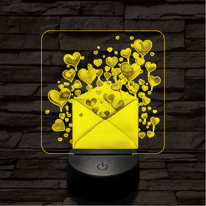 Levélbe zárt szivek 7 színű valósághű 3D led lámpa