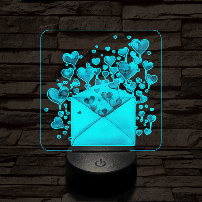 Levélbe zárt szivek 7 színű valósághű 3D led lámpa