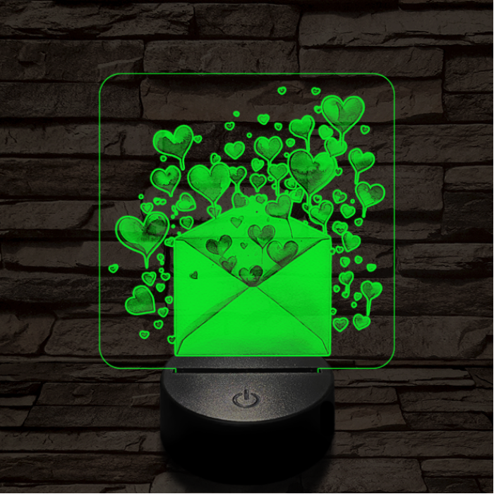 Levélbe zárt szivek 7 színű valósághű 3D led lámpa