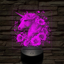 Unikornis virágokkal 7 színű valósághű 3D led lámpa