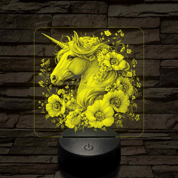 Unikornis virágokkal 7 színű valósághű 3D led lámpa