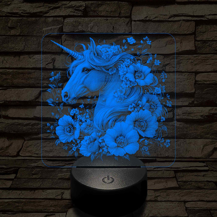 Unikornis virágokkal 7 színű valósághű 3D led lámpa