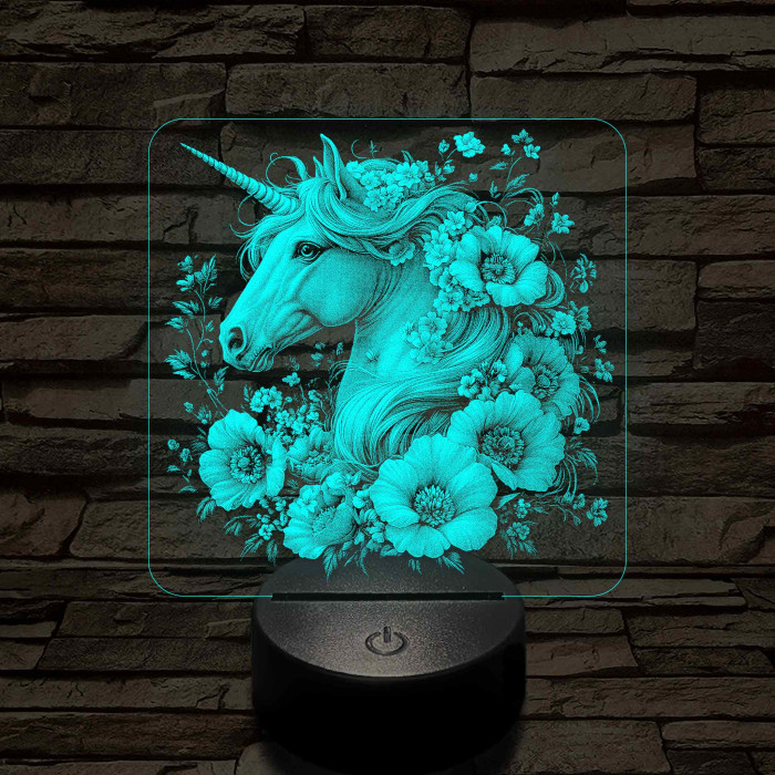 Unikornis virágokkal 7 színű valósághű 3D led lámpa