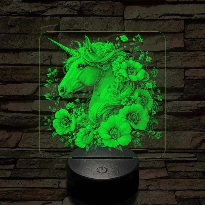 Unikornis virágokkal 7 színű valósághű 3D led lámpa