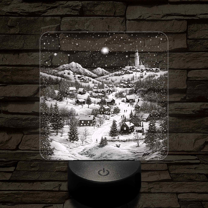 Meghitt falu a hóesésben 7 színű valósághű 3D led lámpa