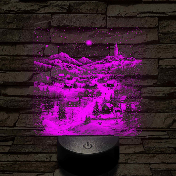 Meghitt falu a hóesésben 7 színű valósághű 3D led lámpa