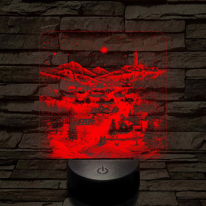 Meghitt falu a hóesésben 7 színű valósághű 3D led lámpa