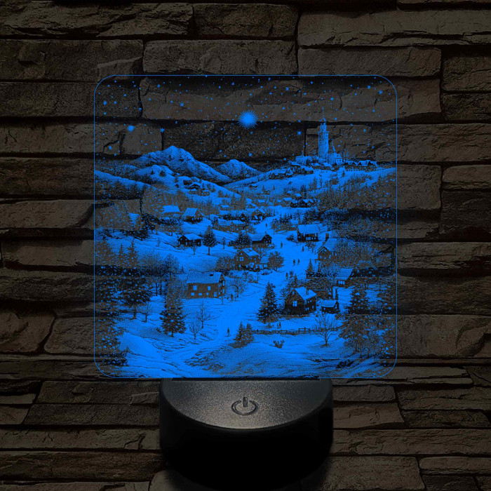 Meghitt falu a hóesésben 7 színű valósághű 3D led lámpa