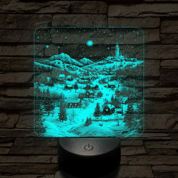Meghitt falu a hóesésben 7 színű valósághű 3D led lámpa