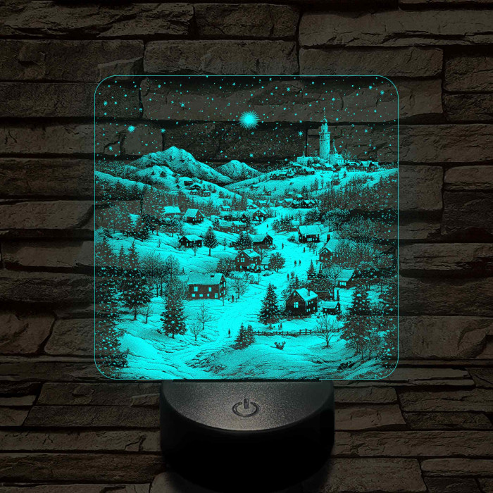 Meghitt falu a hóesésben 7 színű valósághű 3D led lámpa