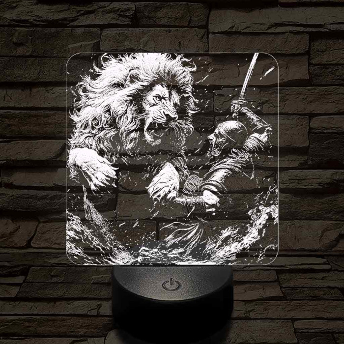 Oroszlánnal küzdő gladiátor 7 színű valósághű 3D led lámpa