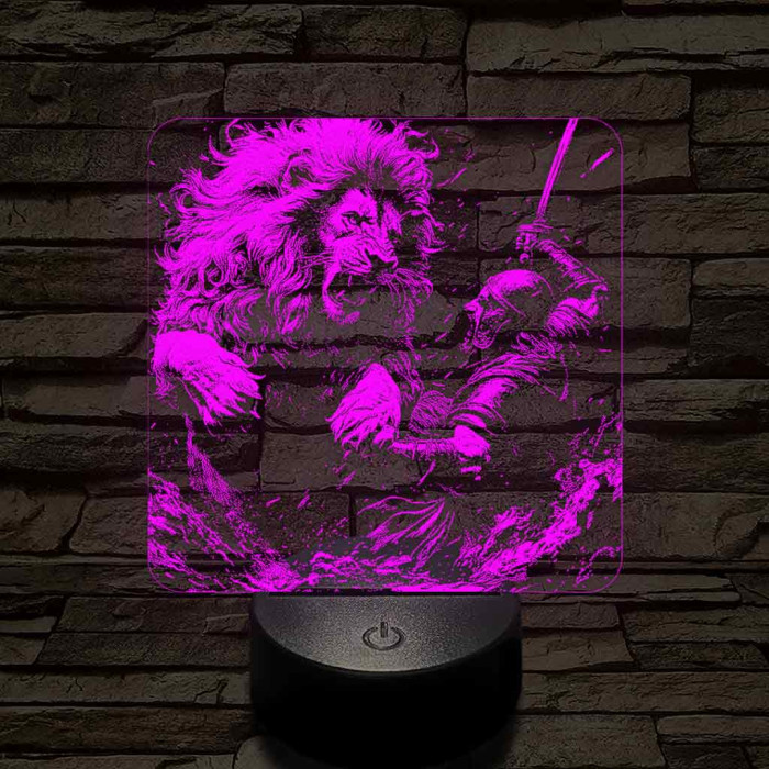Oroszlánnal küzdő gladiátor 7 színű valósághű 3D led lámpa
