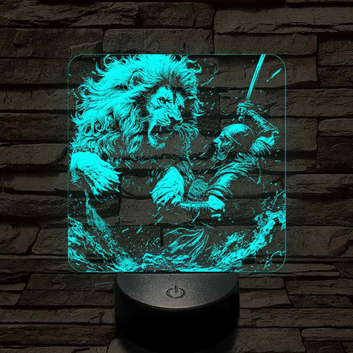 Oroszlánnal küzdő gladiátor 7 színű valósághű 3D led lámpa