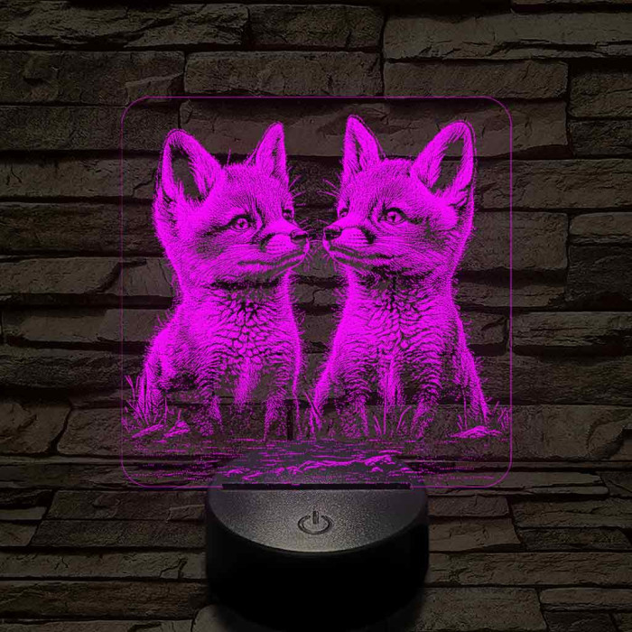 Édes rókakölykök 7 színű valósághű 3D led lámpa