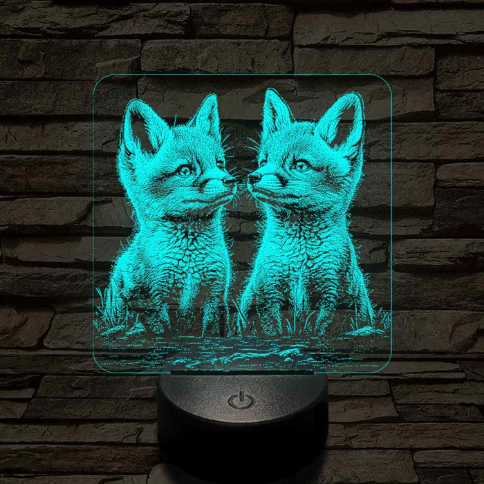 Édes rókakölykök 7 színű valósághű 3D led lámpa