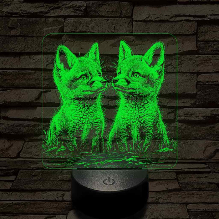 Édes rókakölykök 7 színű valósághű 3D led lámpa