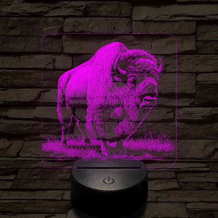 Tiszteletet parancsoló bölény 7 színű valósághű 3D led lámpa