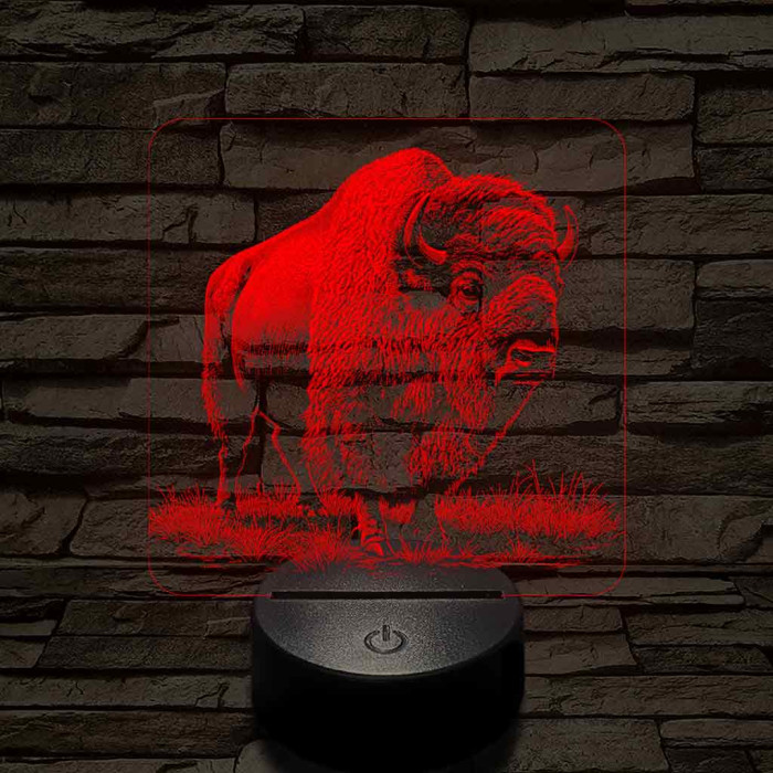 Tiszteletet parancsoló bölény 7 színű valósághű 3D led lámpa
