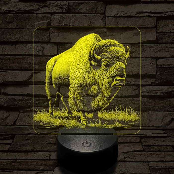 Tiszteletet parancsoló bölény 7 színű valósághű 3D led lámpa