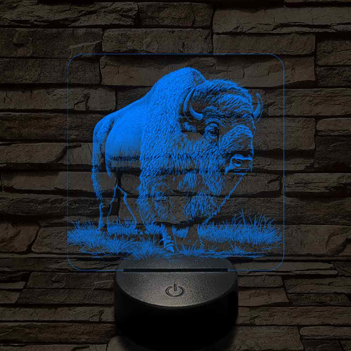 Tiszteletet parancsoló bölény 7 színű valósághű 3D led lámpa