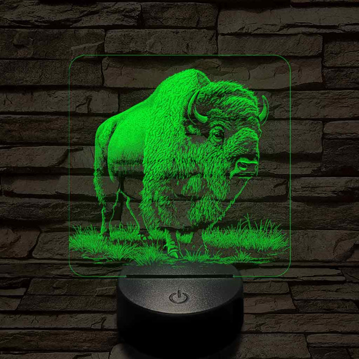 Tiszteletet parancsoló bölény 7 színű valósághű 3D led lámpa