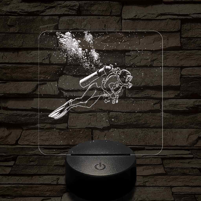 Női búvár feltérképezi az óceánt 7 színű valósághű 3D led lámpa