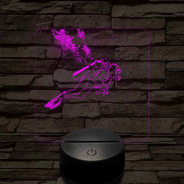 Női búvár feltérképezi az óceánt 7 színű valósághű 3D led lámpa