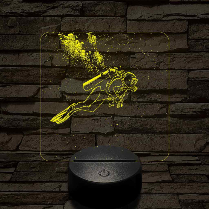 Női búvár feltérképezi az óceánt 7 színű valósághű 3D led lámpa