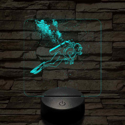 Női búvár feltérképezi az óceánt 7 színű valósághű 3D led lámpa