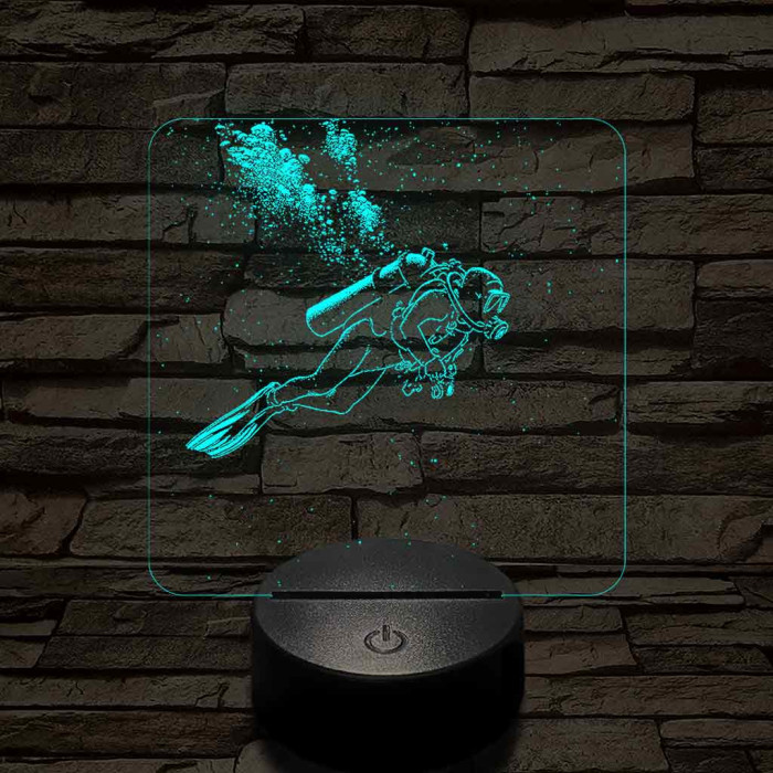 Női búvár feltérképezi az óceánt 7 színű valósághű 3D led lámpa