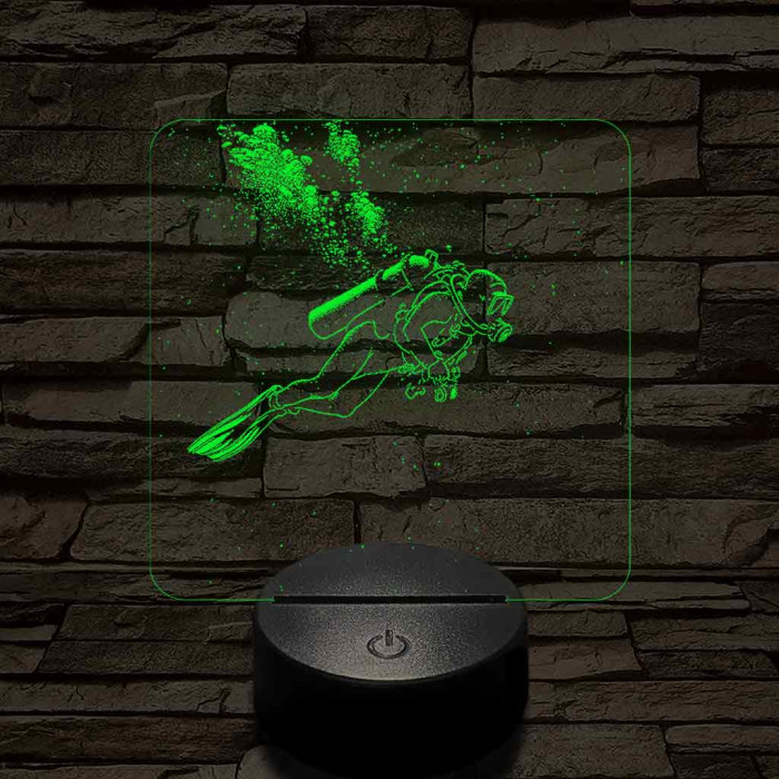 Női búvár feltérképezi az óceánt 7 színű valósághű 3D led lámpa