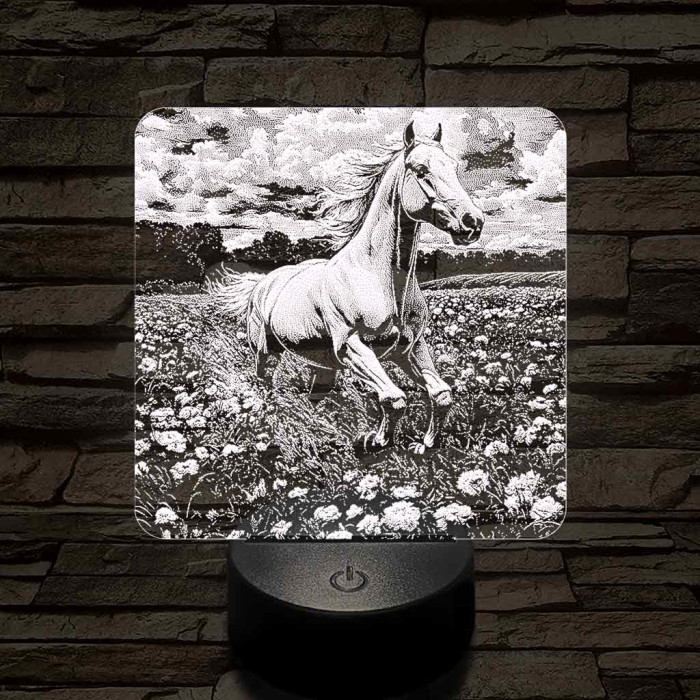 Virágok közt vágtató ló 7 színű valósághű 3D led lámpa