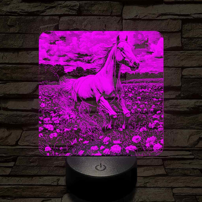 Virágok közt vágtató ló 7 színű valósághű 3D led lámpa