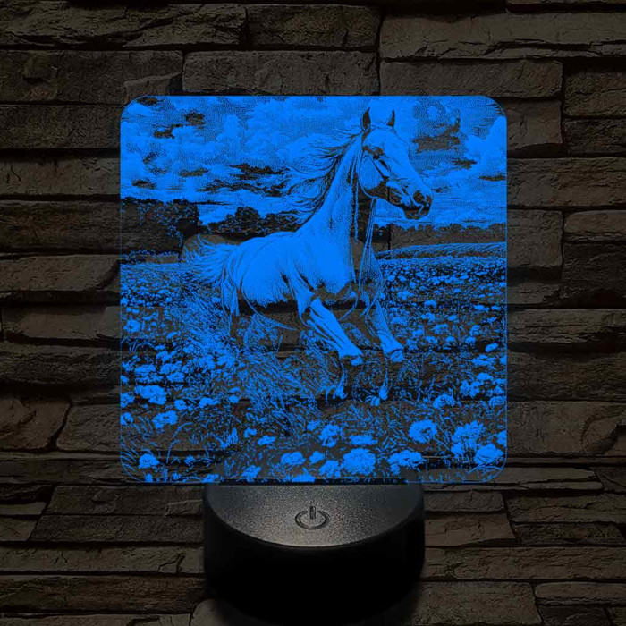 Virágok közt vágtató ló 7 színű valósághű 3D led lámpa