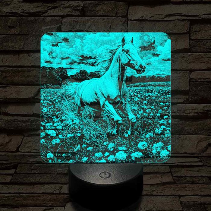 Virágok közt vágtató ló 7 színű valósághű 3D led lámpa
