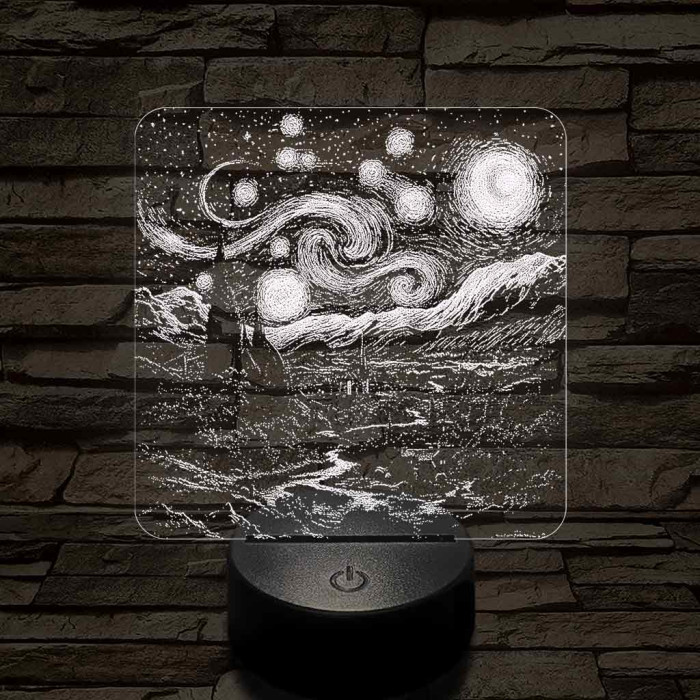 Van Gogh - A csillagos éjszaka 7 színű valósághű 3D led lámpa