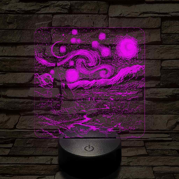 Van Gogh - A csillagos éjszaka 7 színű valósághű 3D led lámpa