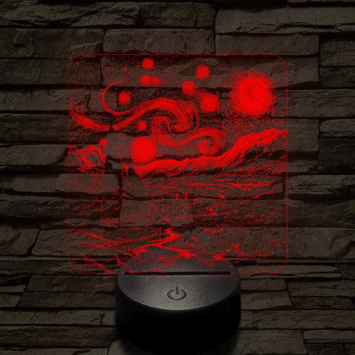 Van Gogh - A csillagos éjszaka 7 színű valósághű 3D led lámpa