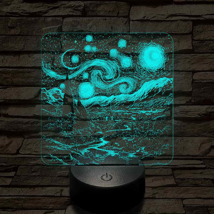Van Gogh - A csillagos éjszaka 7 színű valósághű 3D led lámpa