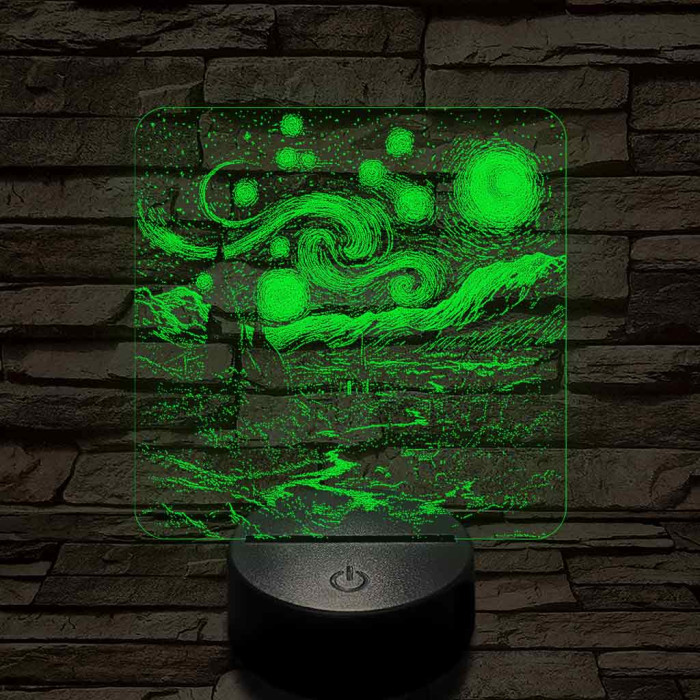 Van Gogh - A csillagos éjszaka 7 színű valósághű 3D led lámpa