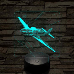 P-51 Mustang vadászgép 7 színű valósághű 3D led lámpa
