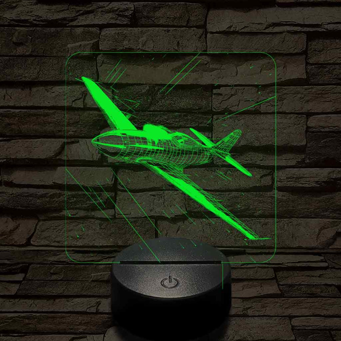 P-51 Mustang vadászgép 7 színű valósághű 3D led lámpa