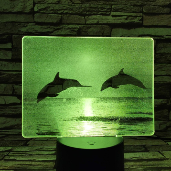 Delfinek a naplementében 7 színű valósághű 3D led lámpa