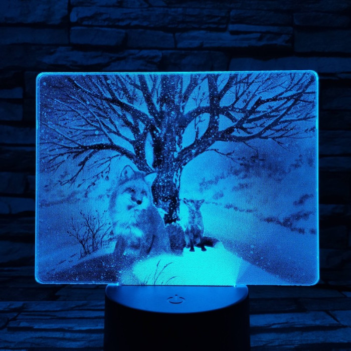 Róka a hóesésben 7 színű valósághű 3D led lámpa