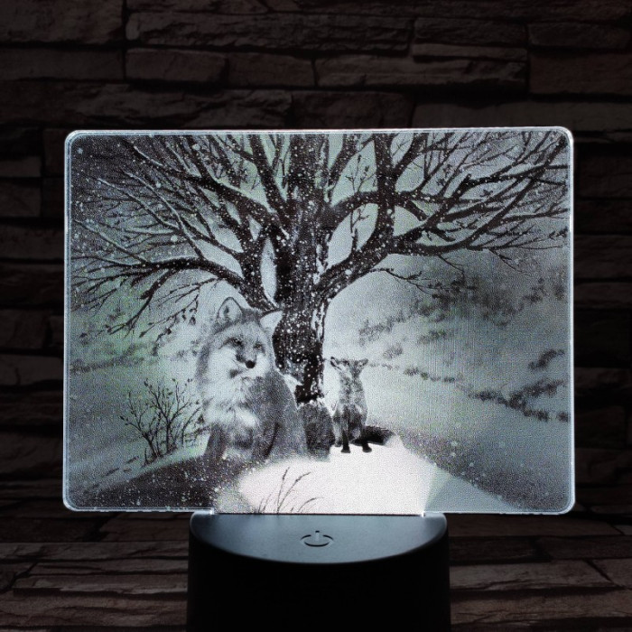 Róka a hóesésben 7 színű valósághű 3D led lámpa