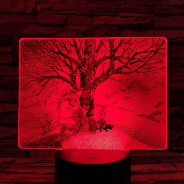Róka a hóesésben 7 színű valósághű 3D led lámpa