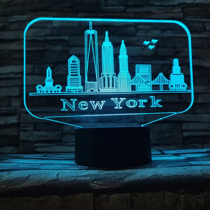 New York város  7 színű 3D led lámpa