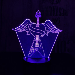 Rock Gitár szív  7 színű  3D led lámpa