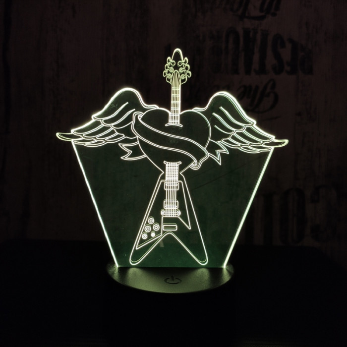 Rock Gitár szív  7 színű  3D led lámpa